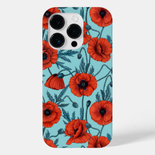 Papavers, rood en blauw op zwembad blauw Case-Mate iPhone 14 pro hoesje