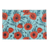 Papavers, rood en blauw op zwembad blauw kussensloop (Achterkant-Rechts)