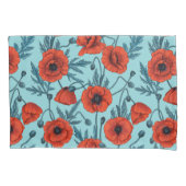 Papavers, rood en blauw op zwembad blauw kussensloop (Voorkant-Links)