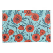 Papavers, rood en blauw op zwembad blauw kussensloop (Voorkant-Rechts)