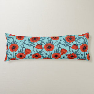 Papavers, rood en blauw op zwembad blauw lichaamskussen