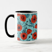 Papavers, rood en blauw op zwembad blauw mok (Links)