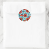 Papavers, rood en blauw op zwembad blauw ronde sticker (Tas)