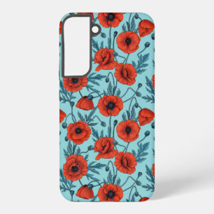 Papavers, rood en blauw op zwembad blauw samsung galaxy hoesje
