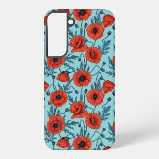 Papavers, rood en blauw op zwembad blauw samsung galaxy hoesje (Achterkant)