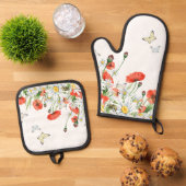 Papavers, wilde bloemen en vlinderbloemigen ovenwant & pannenlap set (Top down)
