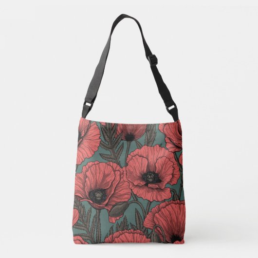 Papavertuin in koraal-, bruin- en pijngroen crossbody tas (Achterkant)