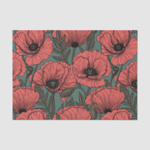 Papavertuin in koraal-, bruin- en pijngroen tissuepapier