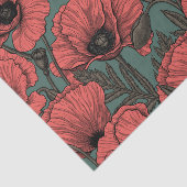 Papavertuin in koraal-, bruin- en pijngroen tissuepapier (Detail)