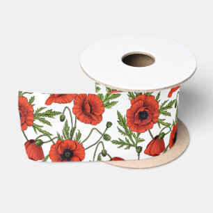 Papavertuin in koraal en bruin lint