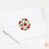 Papavertuin in koraal en bruin ronde sticker (Envelop)