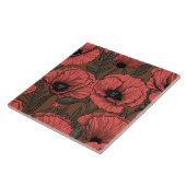 Papavertuin in koraal en bruin tegeltje (Zijkant)