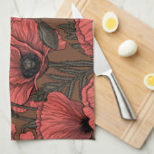 Papavertuin in koraal en bruin theedoek (Quarter Fold)