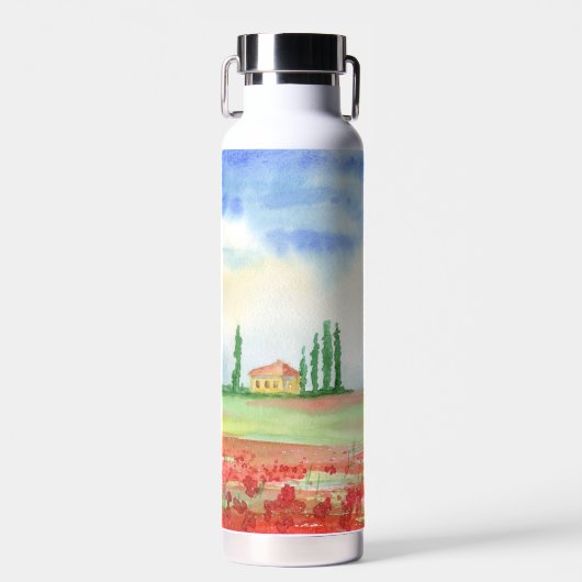 Papaverveld in Toscane Waterfles (Voorkant)