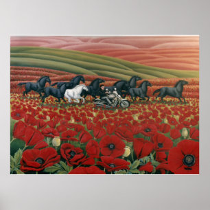 Papavervelden die wilde paarden schilderen w. Prin Poster