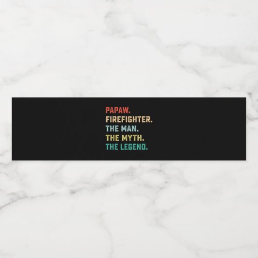 Papaw Firefighter Man Myth Legend Papa Gifts Waterfles Etiket (Enkel label)