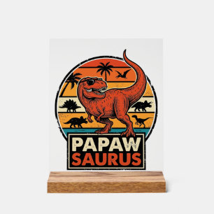 Papawsaurus Retro Dinosaur Zonsondergang Vector De Acryl Bord