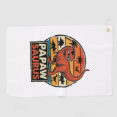 Papawsaurus Retro Dinosaur Zonsondergang Vector De Golfhanddoek (Horizontaal)