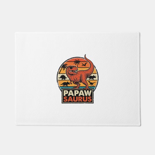 Papawsaurus Retro Dinosaur Zonsondergang Vectoront Deurmat (Voorkant)