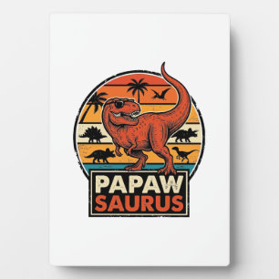 Papawsaurus Retro Dinosaur Zonsondergang Vectoront Fotoplaat