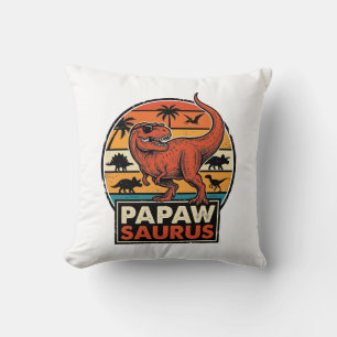Papawsaurus Retro Dinosaur Zonsondergang Vectoront Kussen