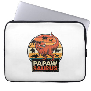 Papawsaurus Retro Dinosaur Zonsondergang Vectoront Laptop Sleeve