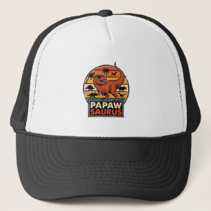 Papawsaurus Retro Dinosaur Zonsondergang Vectoront Trucker Pet