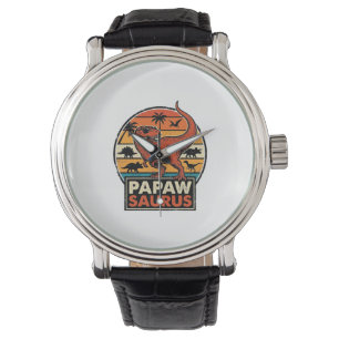 Papawsaurus Retro Dinosaurus Zonsondergang Vector Horloge