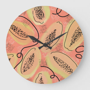Papaya Doodle Patroon Keuken Fruit Grote Klok