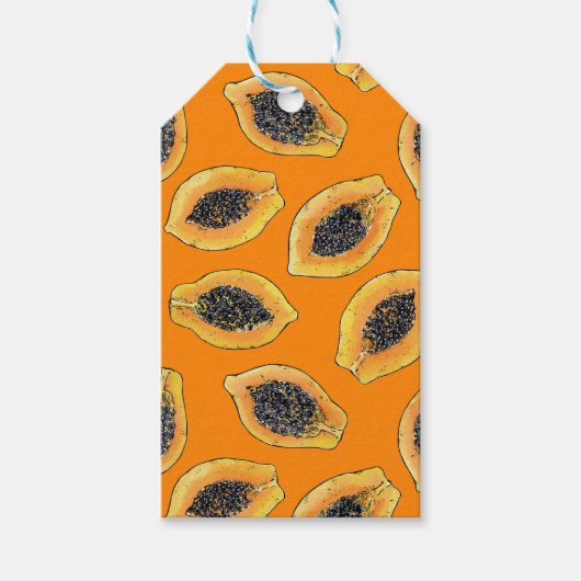 Papaya plakjes op sinaasappel cadeaulabel (Voorkant)