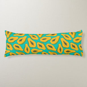 Papaya snijwonden op turquoise lichaamskussen