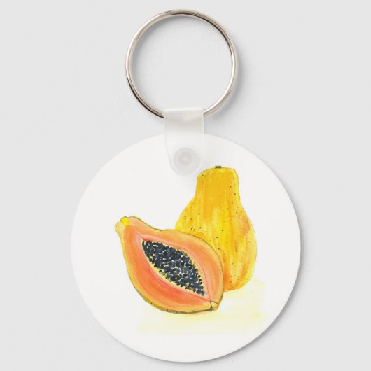 Papaya waterverf oranje exotisch voedsel sleutelhanger (Voorkant)