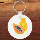 Papaya waterverf oranje exotisch voedsel sleutelhanger (Voorkant)