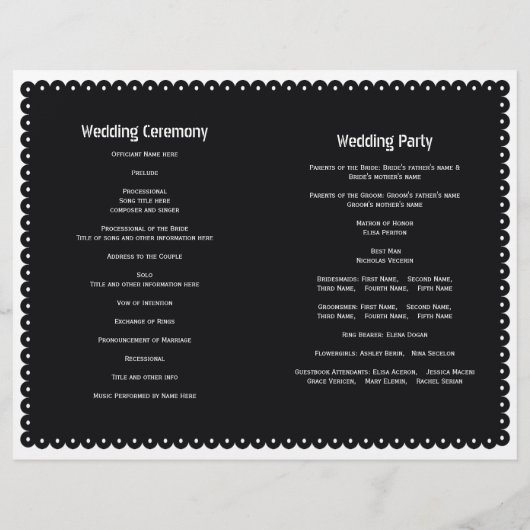 Pape noir picado mariage fiesta programme plié (Dos)