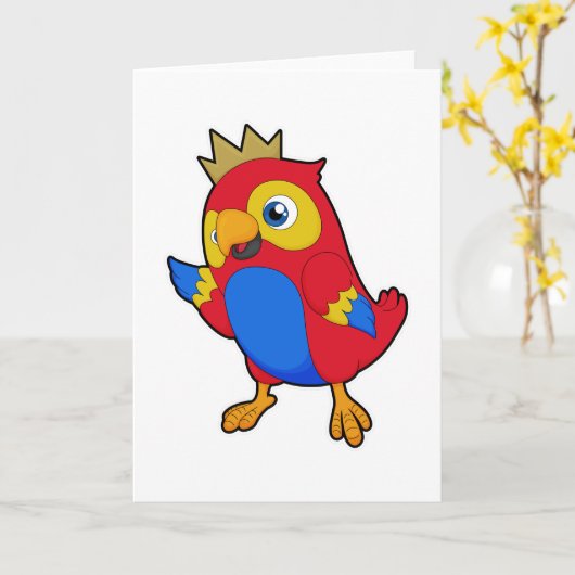 Papegaai als koning met kroon kaart (Gele Bloem)