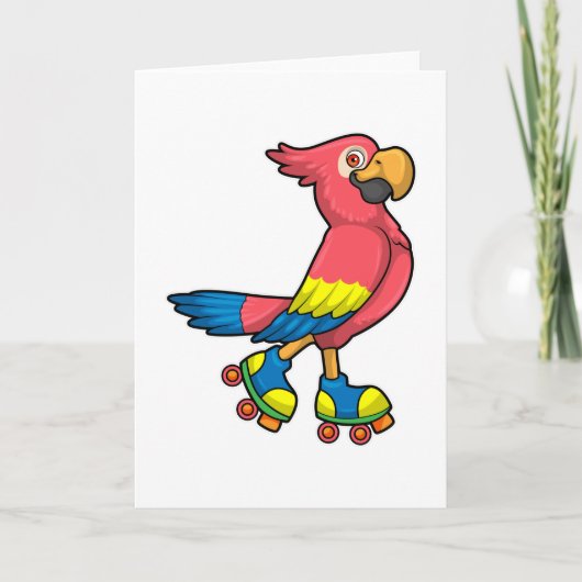 Papegaai als schaatser met rollerschaatsen kaart (Voorkant)