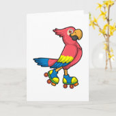 Papegaai als schaatser met rollerschaatsen kaart (Gele Bloem)