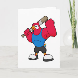 Papegaai bij honkbal met honkbalknuppel kaart