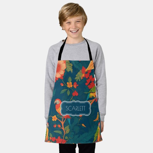 Papegaai Bloemen Kleurrijk Gepersonaliseerd Patroo Schort (Gedragen)