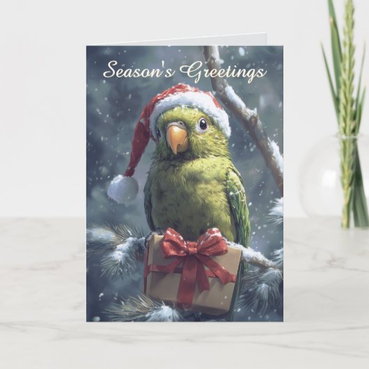 Papegaai in Santa Hat Christmas Kaart (Voorkant)