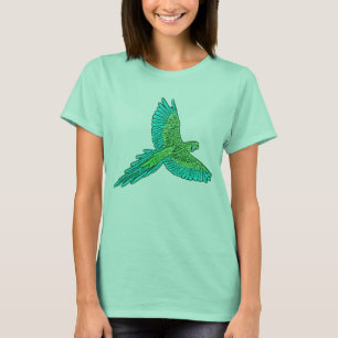 Papegaai in vlucht, jade groen en turquoise t-shirt
