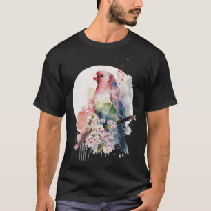 Papegaai Japans Cherry Blossom Waterverf Parakeet T-shirt