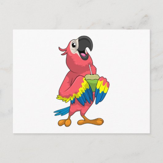 Papegaai & Kokosnoot met Rietje Briefkaart (Voorkant)