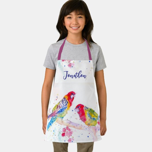 Papegaai kunst Aquarel Schilderen Rood Blauw Jonge Schort (Insitu)