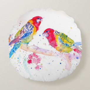 Papegaai kunst Aquarel Schilderij Aqua Kleurrijk  Rond Kussen
