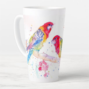 Papegaai kunst Aquarel Schilderij Rood Blauw Kleur Latte Mok