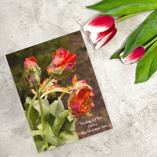 Papegaai Oranje Tulpen Denken Aan Jou Briefkaart