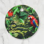 Papegaai scharlaken ara in oerwoud met bloemetjes bedankjes labels (Achterkant)