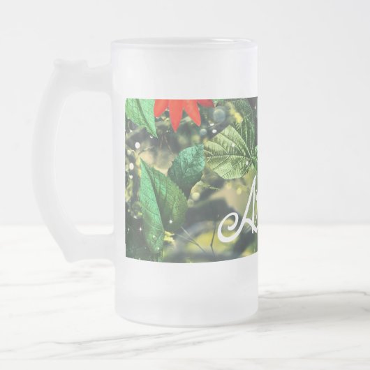 Papegaai scharlaken ara in oerwoud met bloemetjes matglas bierpul (Links)