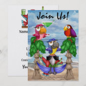 Papegaai Strandfeest Uitnodiging - SRF (Voorkant / Achterkant)